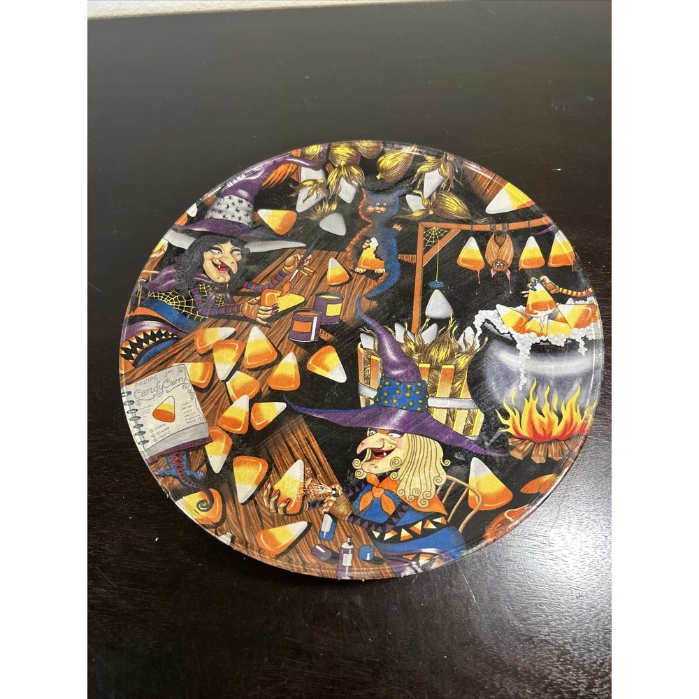 Witches, Candy Corn, Bat, Black Cat 13" Round Plate Halloween Homemade